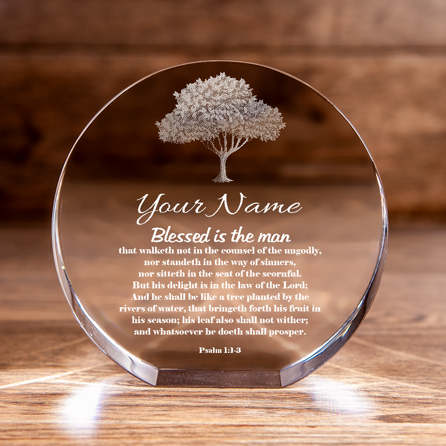 Psalm 1:1-3 Blessed is the Man Circle Cut Crystal Personalized Christian Gift-Express Your Love Gifts
