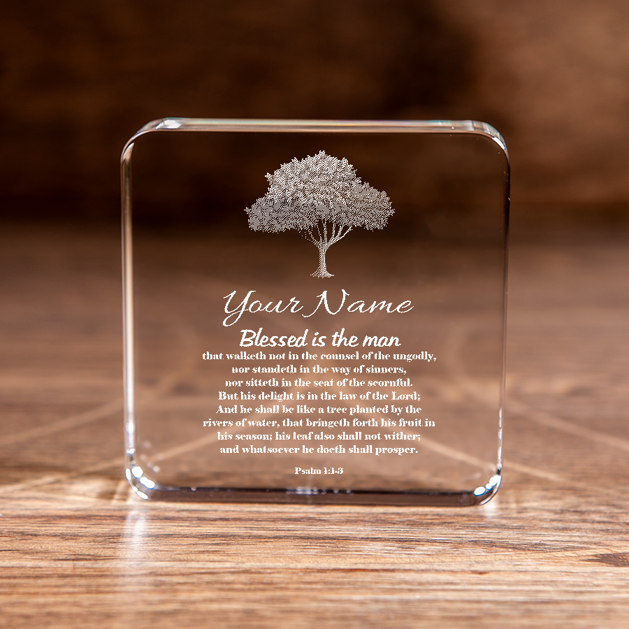 Psalm 1:1-3 Blessed is the Man Large Square Crystal Paperweight Personalized Christian Gift-Express Your Love Gifts