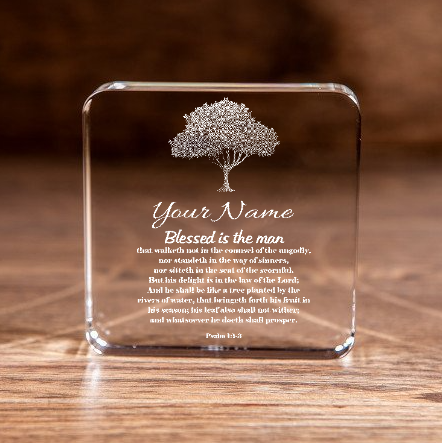 Psalm 1:1-3 Blessed is the Man Large Square Crystal Paperweight Personalized Christian Gift-Express Your Love Gifts