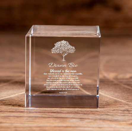Psalm 1:1-3 Blessed is the Man Square Cut Crystal Cube Personalized Christian Gift-Express Your Love Gifts