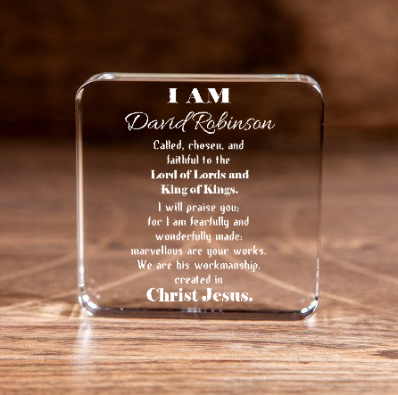 Called Chosen in Christ's Workmanship Large Square Crystal Paperweight Personalized Christian Gift-Express Your Love Gifts