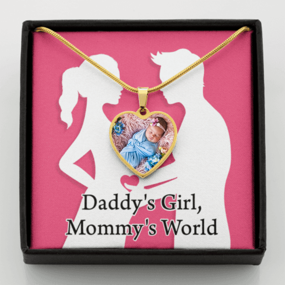 Personalized Daddy's Girl Mommy's World Heart Pendant Stainless Steel or 18k Gold Necklace 18-22"-Express Your Love Gifts