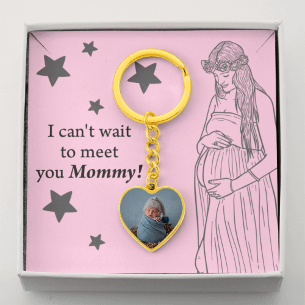 Personalized Expecting Mother Can'T Wait To Meet You Mommy Pregnancy Message Heart Keychain Stainless Steel or 18k Gold-Express Your Love Gifts