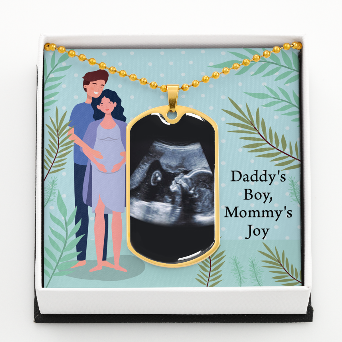 Personalized Expecting Mother Daddy's Boy Mommy's Joy Pregnancy Message Necklace Dog Tag Stainless Steel or 18k Gold 24" Chain"-Express Your Love Gifts
