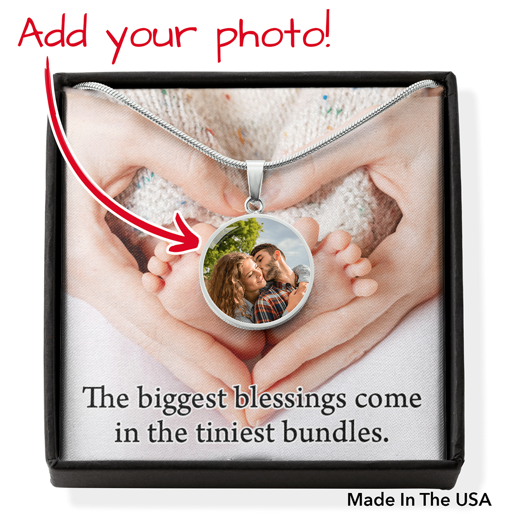 Personalized Expecting Mother Life'S Biggest Blessing Pregnancy Message Circle Necklace Stainless Steel or 18k Gold 18-22"-Express Your Love Gifts