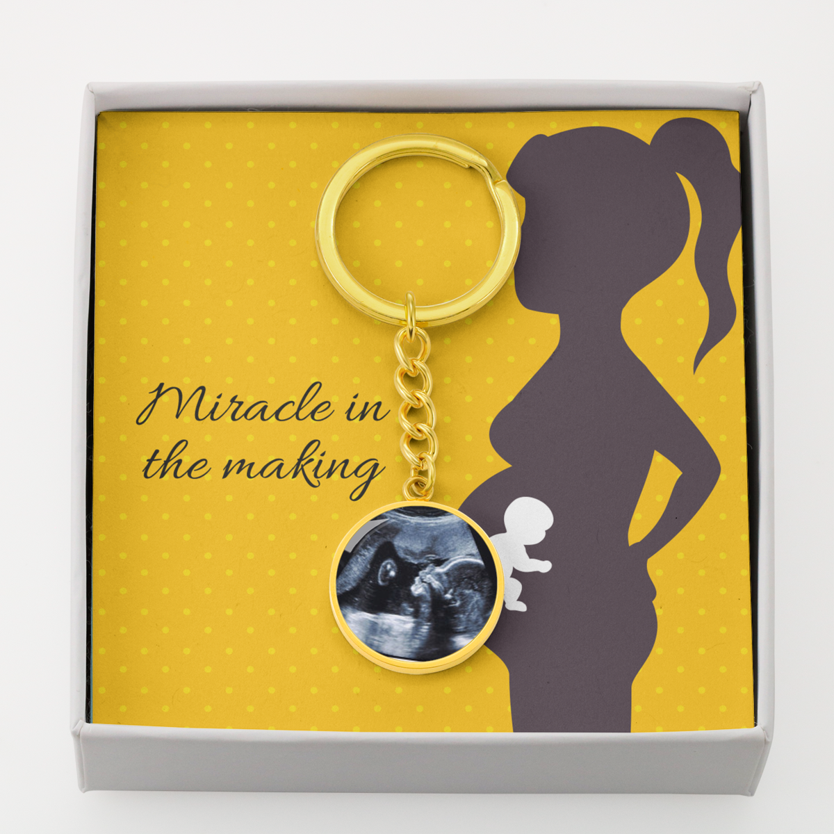 Personalized Expecting Mother Miracle In The Making Pregnancy Message Circle Keychain Stainless Steel or 18k Gold-Express Your Love Gifts