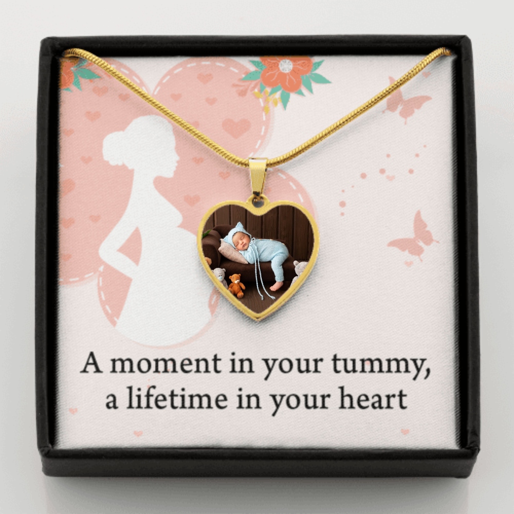 Personalized Expecting Mother Pregnancy Message Moment In Your Tummy Necklace Stainless Steel Heart Pendant Necklace 18-22"-Express Your Love Gifts