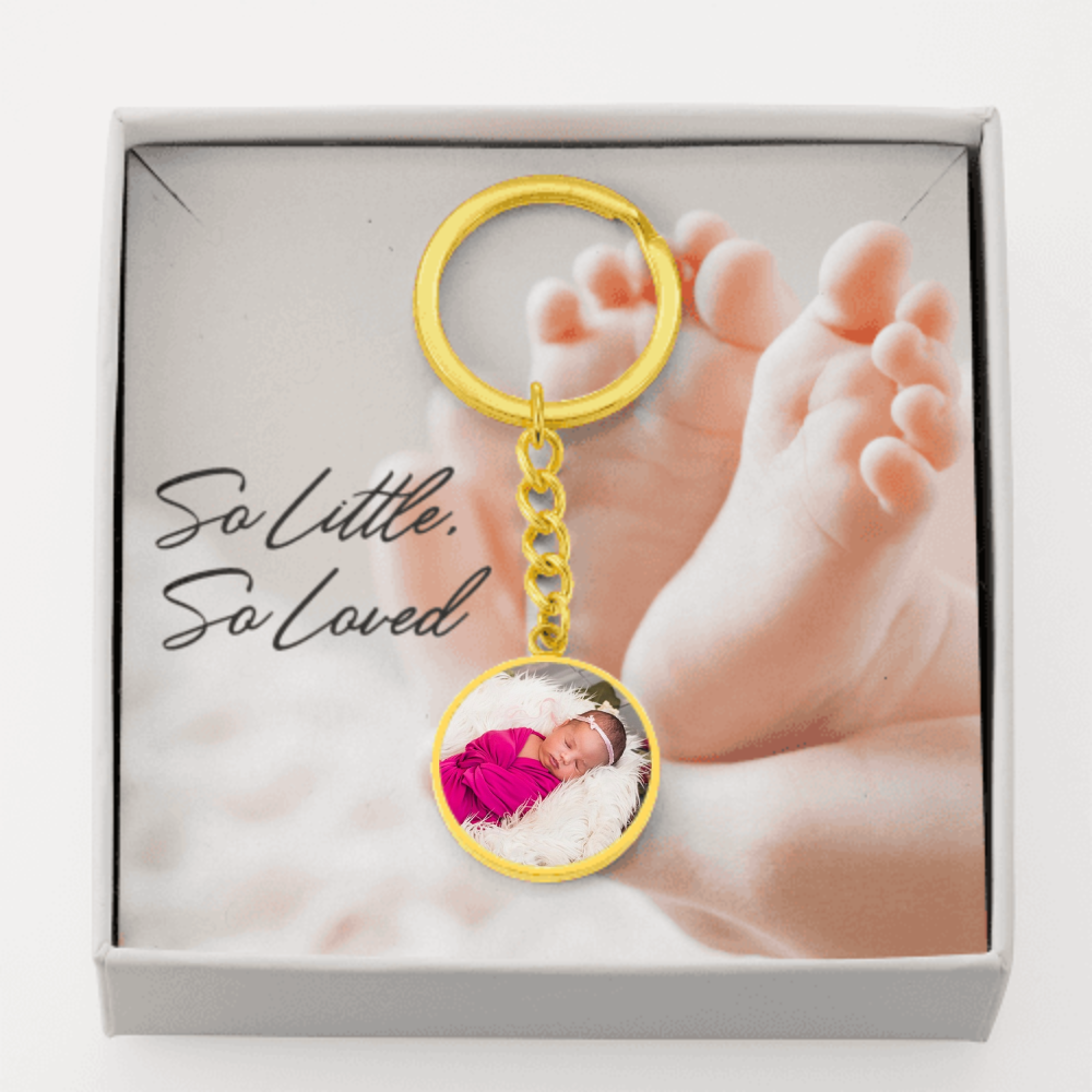 Personalized Expecting Mother So Little So Loved Pregnancy Message Circle Keychain Stainless Steel or 18k Gold-Express Your Love Gifts