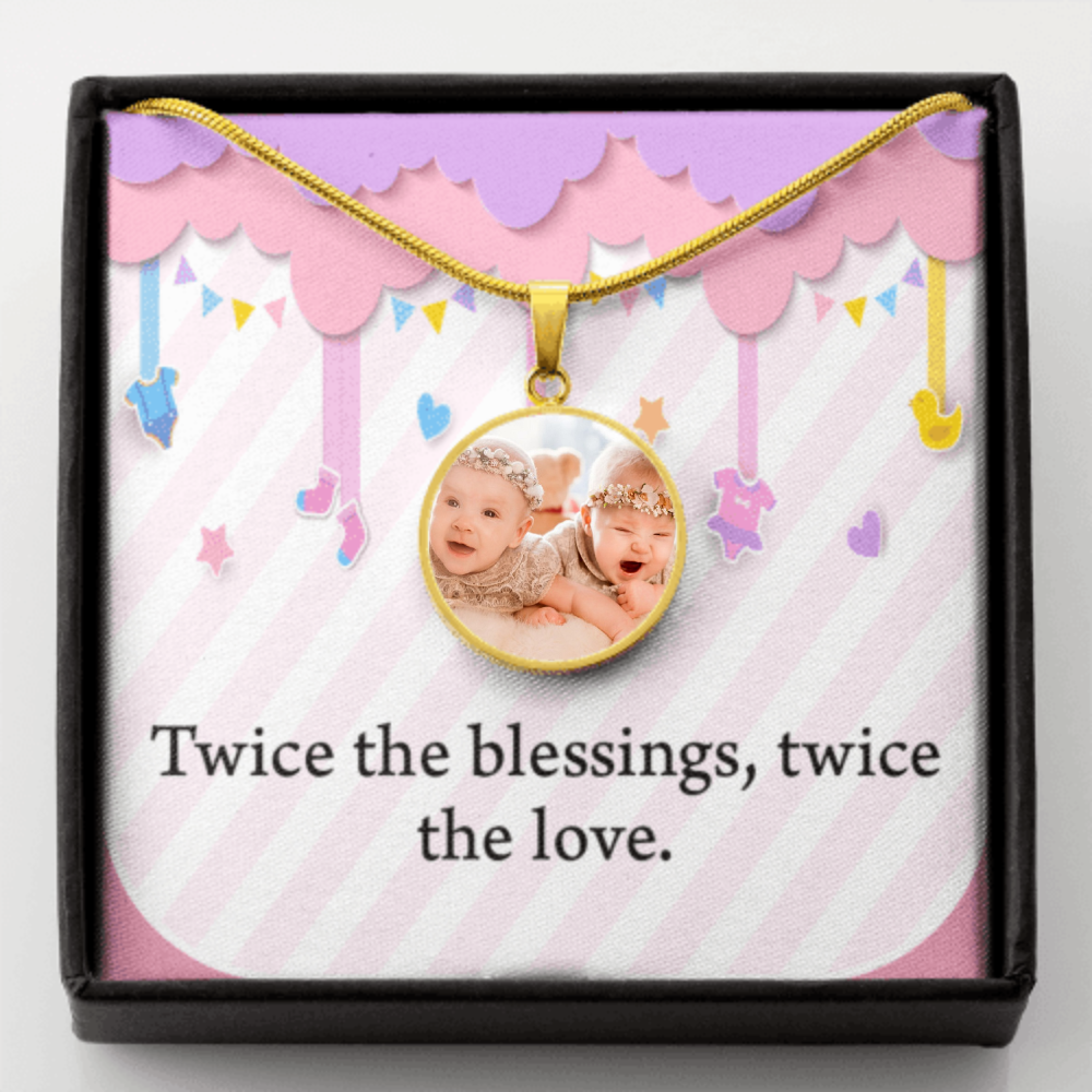 Personalized Expecting Mother To Twin Blessings Pregnancy Message Circle Necklace Stainless Steel or 18k Gold 18-22"-Express Your Love Gifts