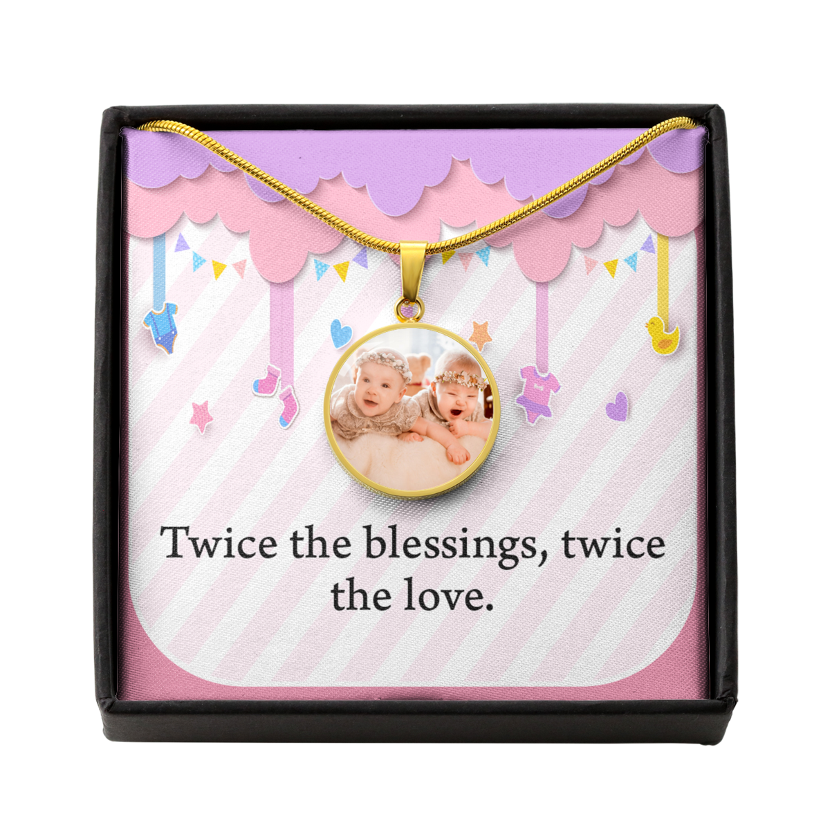 Personalized Expecting Mother To Twin Blessings Pregnancy Message Circle Necklace Stainless Steel or 18k Gold 18-22"-Express Your Love Gifts