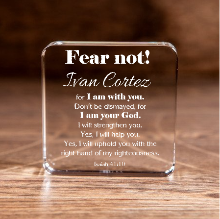 Isaiah 41:10 Fear Not Large Square Crystal Paperweight Personalized Christian Gift-Express Your Love Gifts