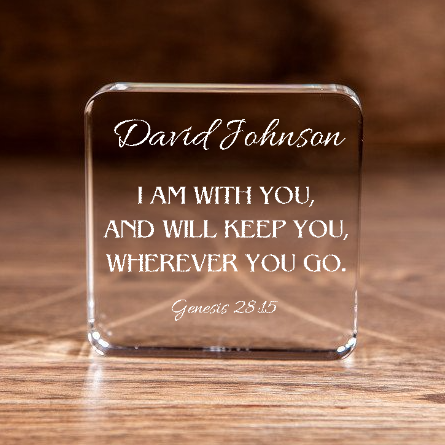 Genesis 28:15 I Am With You Large Square Crystal Paperweight Personalized Christian Gift-Express Your Love Gifts