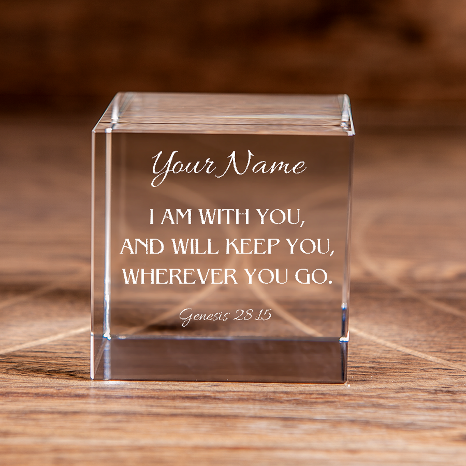 Genesis 28:15 I Am With You Square Cut Crystal Cube Personalized Christian Gift-Express Your Love Gifts