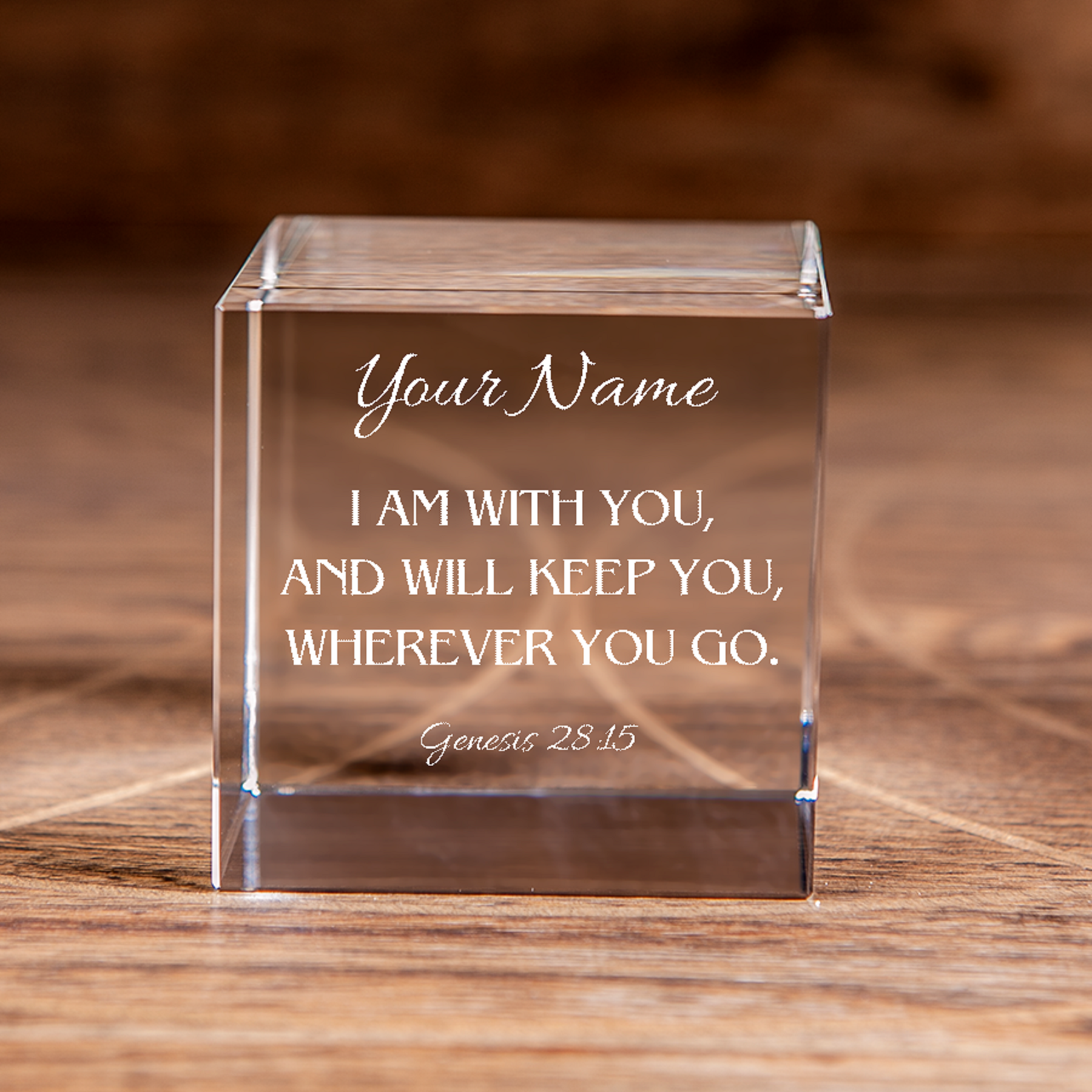 Genesis 28:15 I Am With You Square Cut Crystal Cube Personalized Christian Gift-Express Your Love Gifts