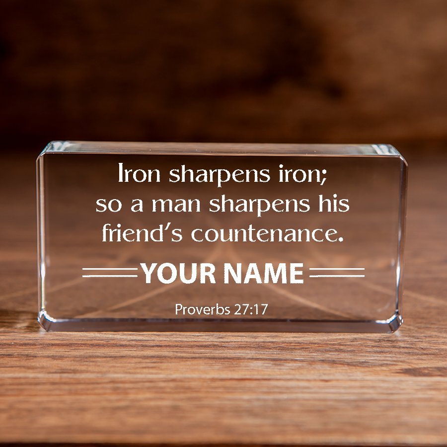 Proverbs 27:17 Iron Sharpens Iron Large Rectangular Crystal Paperweight Personalized Christian Gift-Express Your Love Gifts