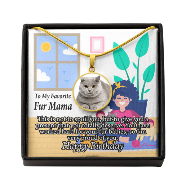 Personalized Pet Message Happy Birthday Fur Mama Circle Pendant Stainless Steel or 18k Gold 18-22"-Express Your Love Gifts