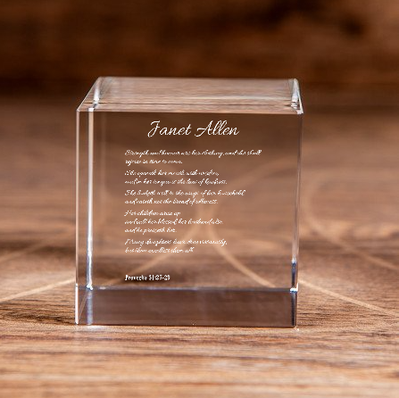 Proverbs 31:25-29 Her Strength and Honor Square Cut Crystal Cube Custom Christian Gift-Express Your Love Gifts