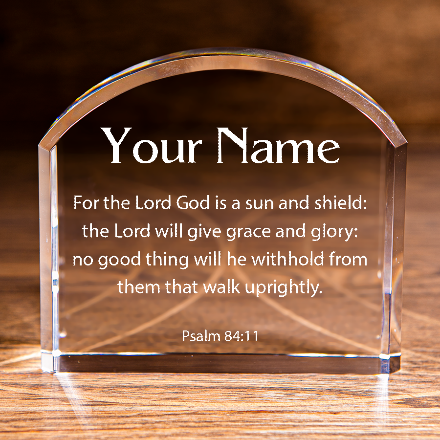 Psalm 84:11 Sun and Shield Arch Top Crystal Personalized Christian Gift-Express Your Love Gifts