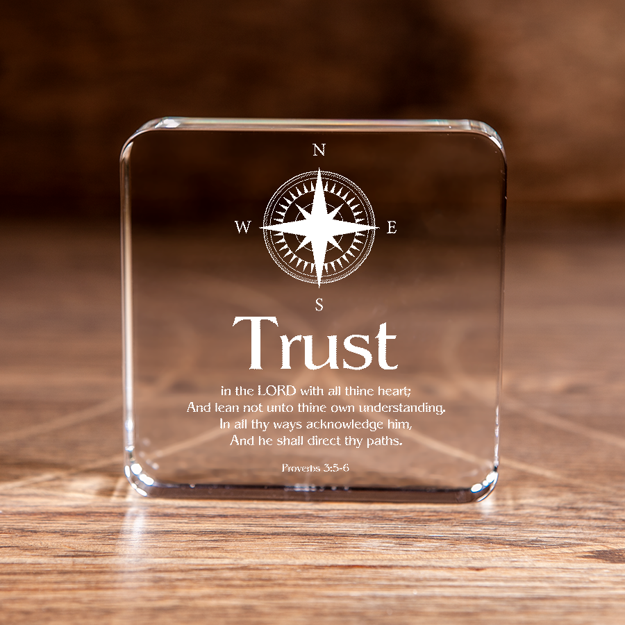 Proverbs 3:5-6 Trust in the Lord Direct His Paths Square Crystal Paperweight Christian Gift-Express Your Love Gifts