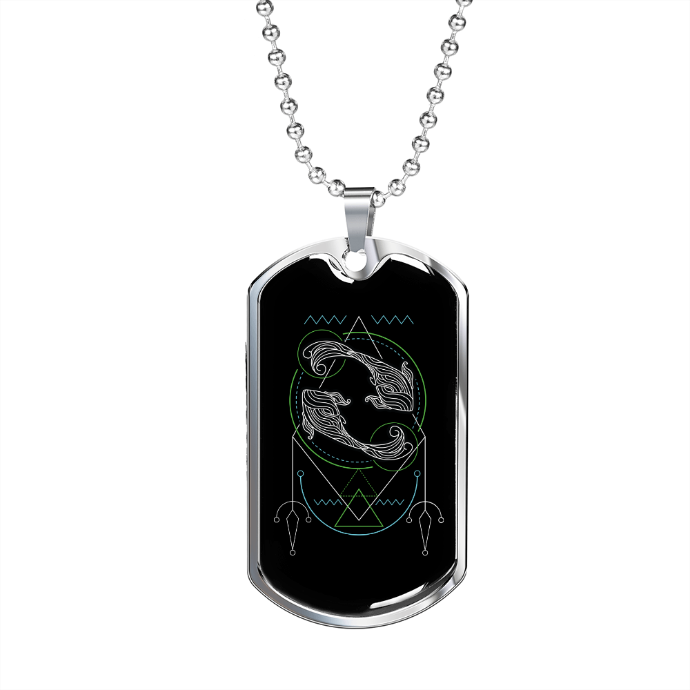Pisces Black Zodiac Necklace Stainless Steel or 18k Gold Dog Tag 24" Chain-Express Your Love Gifts