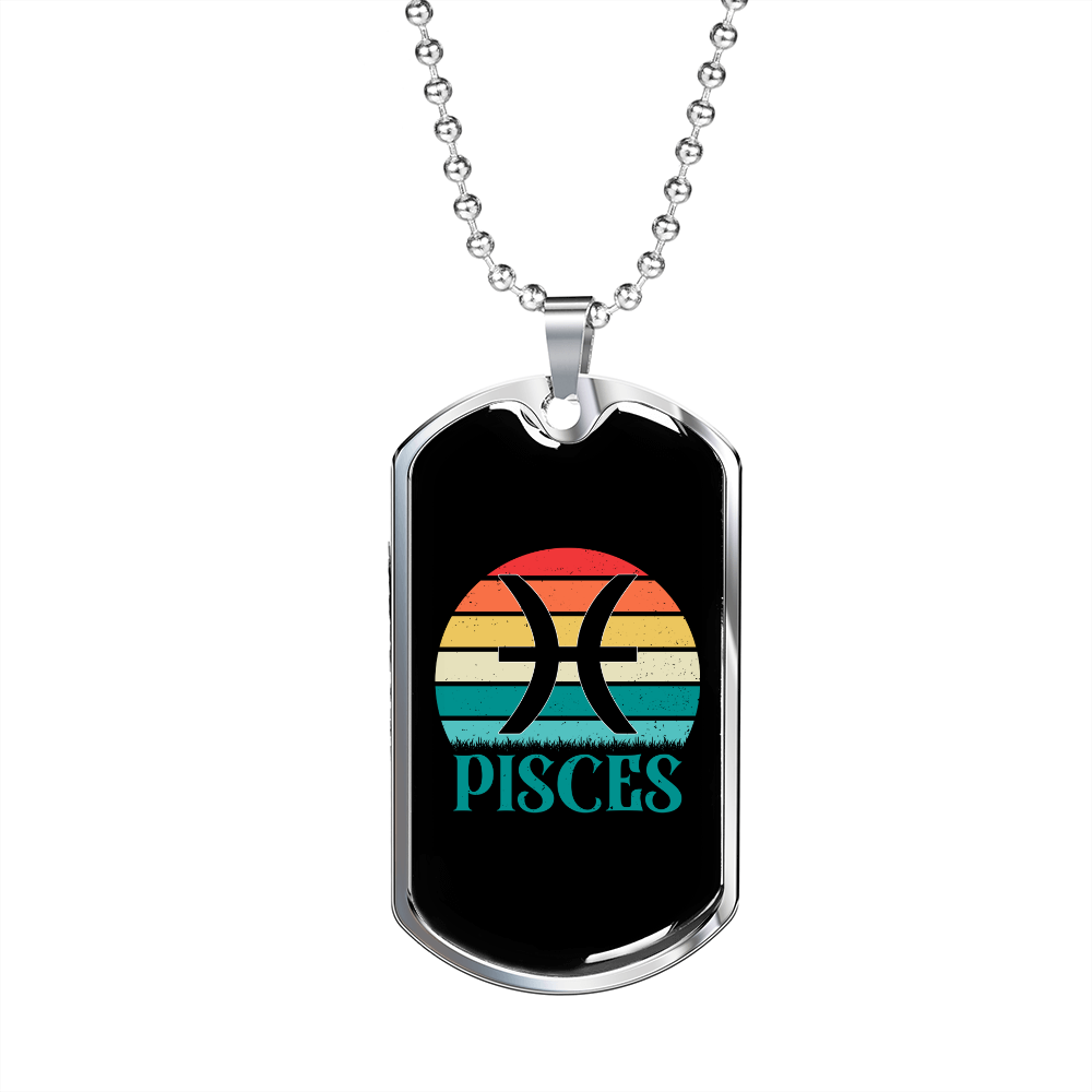 Pisces Colors Zodiac Necklace Stainless Steel or 18k Gold Dog Tag 24" Chain-Express Your Love Gifts