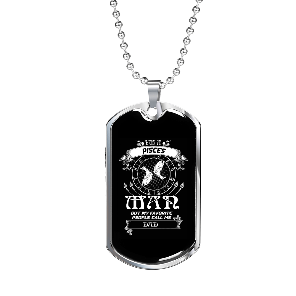 Pisces Man Zodiac Necklace Stainless Steel or 18k Gold Dog Tag 24" Chain-Express Your Love Gifts