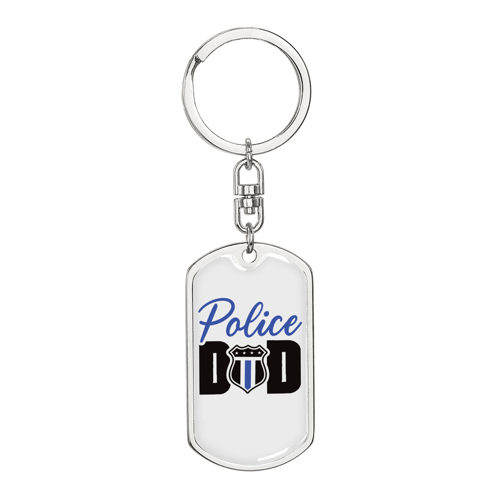Police Badge Dad Keychain Stainless Steel or 18k Gold Dog Tag Keyring-Express Your Love Gifts