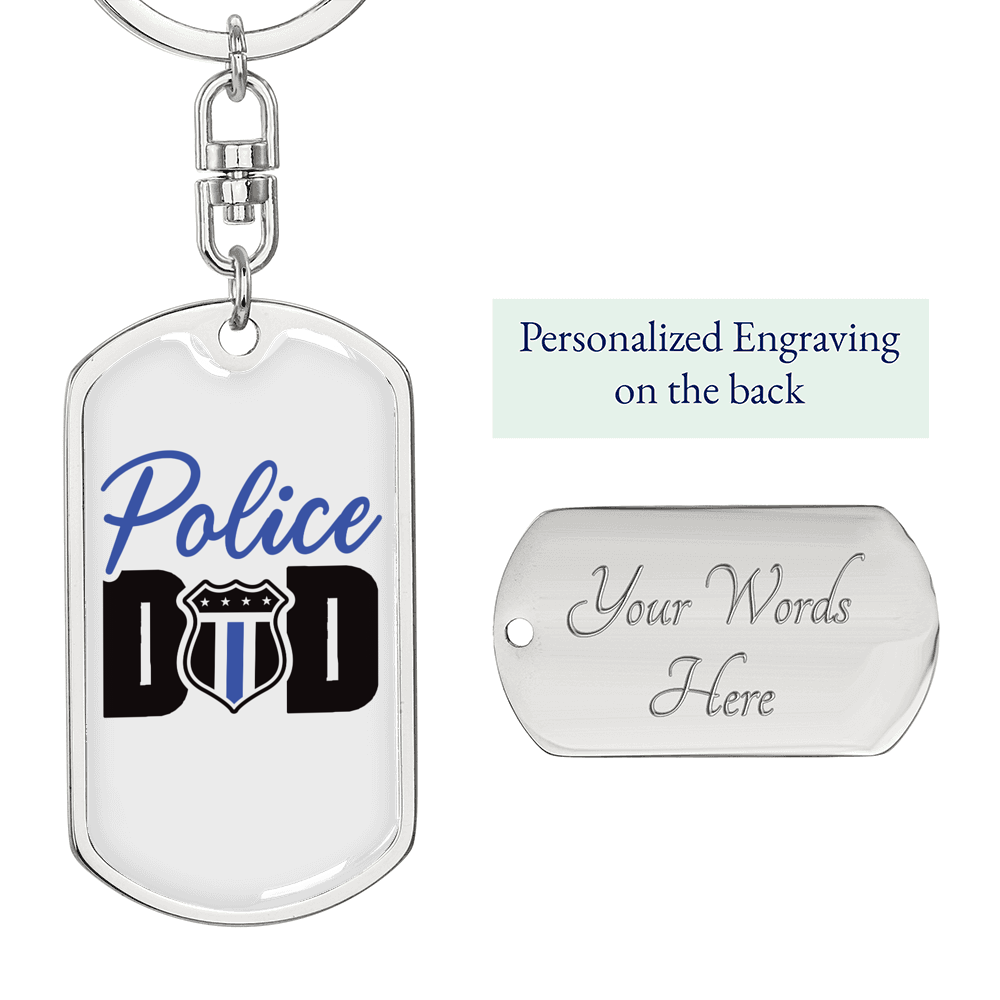 Police Badge Dad Keychain Stainless Steel or 18k Gold Dog Tag Keyring-Express Your Love Gifts