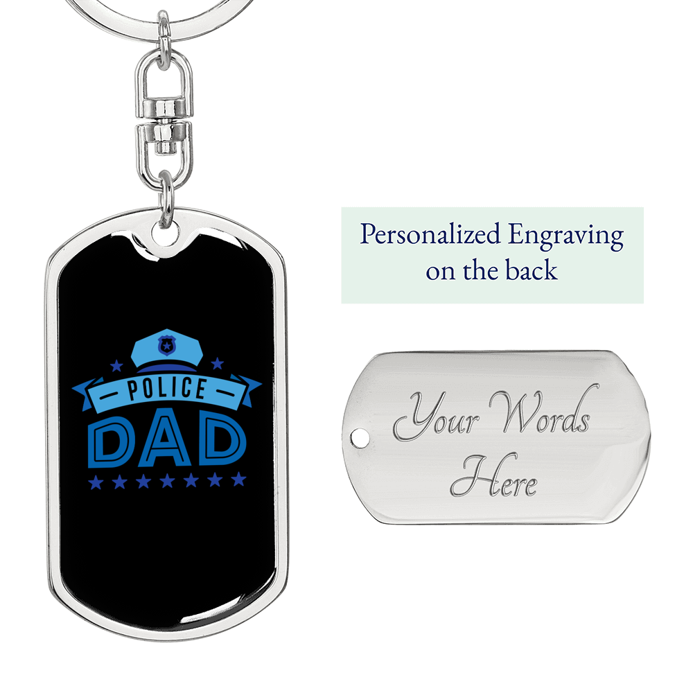 Police Dad Keychain Stainless Steel or 18k Gold Dog Tag Keyring-Express Your Love Gifts
