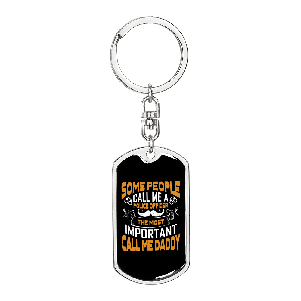 Police Daddy Keychain Stainless Steel or 18k Gold Dog Tag Keyring-Express Your Love Gifts