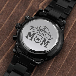 Police Mom Engraved Multifunction Policeman Men's Watch Stainless Steel W Copper Dial-Express Your Love Gifts