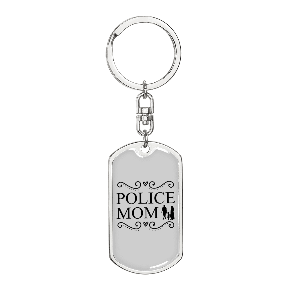 Police Mom Family Keychain Stainless Steel or 18k Gold Dog Tag Keyring-Express Your Love Gifts