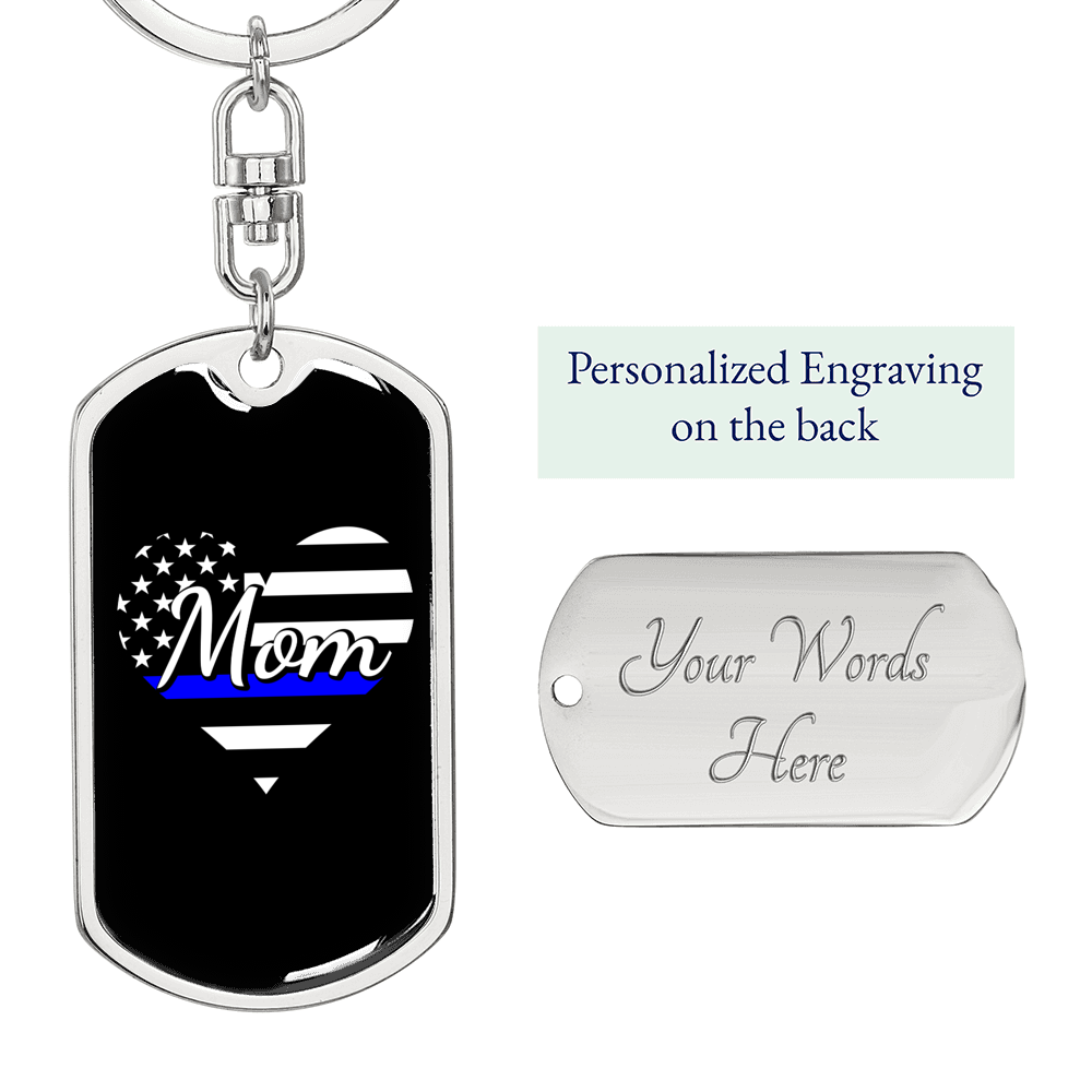 Police Mom Heart Keychain Stainless Steel or 18k Gold Dog Tag Keyring-Express Your Love Gifts