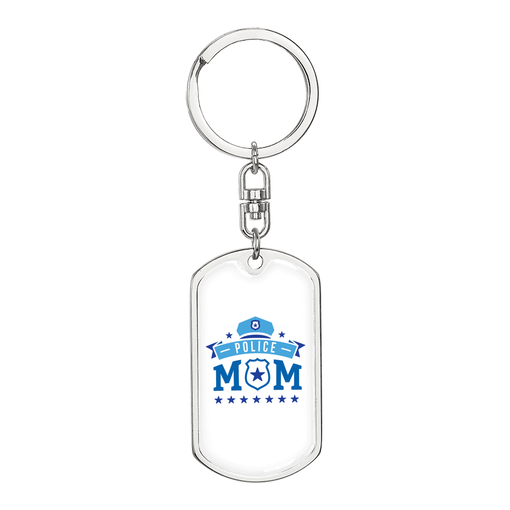 Police Mom Stars Keychain Stainless Steel or 18k Gold Dog Tag Keyring-Express Your Love Gifts