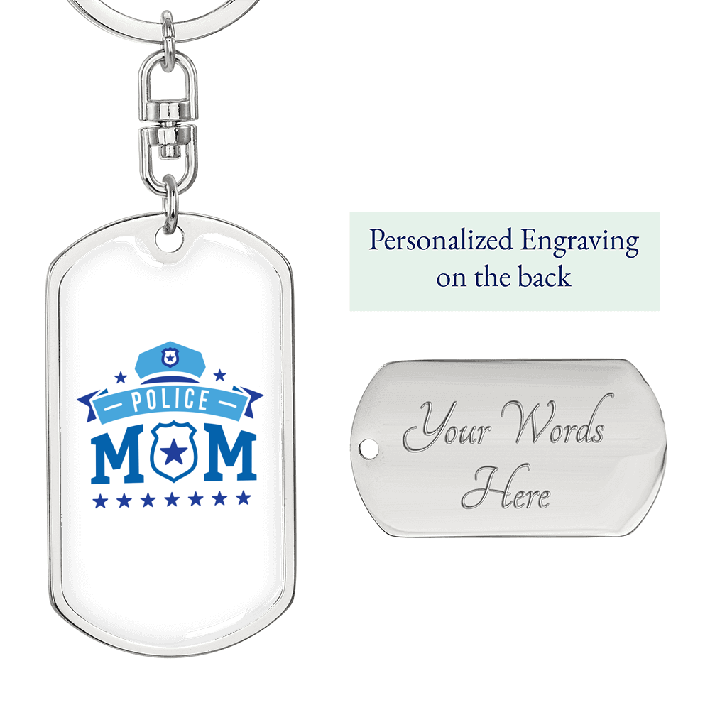Police Mom Stars Keychain Stainless Steel or 18k Gold Dog Tag Keyring-Express Your Love Gifts