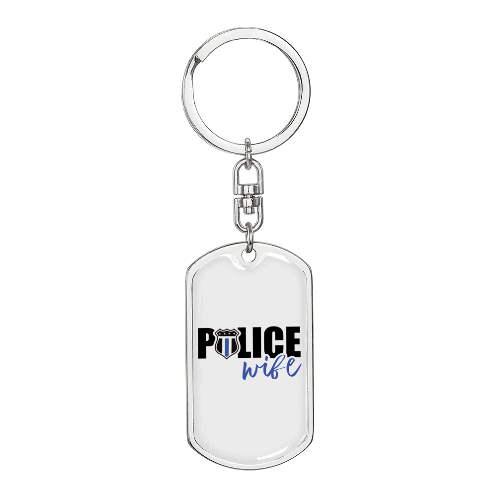 Police Wife Plain Keychain Stainless Steel or 18k Gold Dog Tag Keyring-Express Your Love Gifts