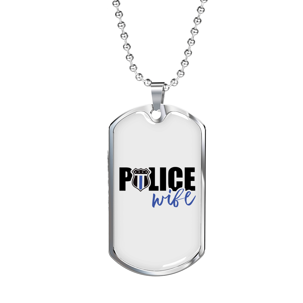 Police Wife Plain Necklace Stainless Steel or 18k Gold Dog Tag 24"-Express Your Love Gifts