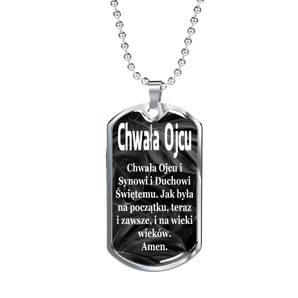 Polish Catholic Chwała Ojcu Dog Tag Stainless Steel or 18k Gold 24" Chain-Express Your Love Gifts