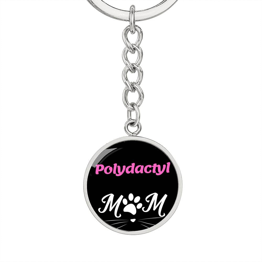 Polydactyl Cat Mom Keychain Stainless Steel or 18k Gold Circle Pendant-Express Your Love Gifts