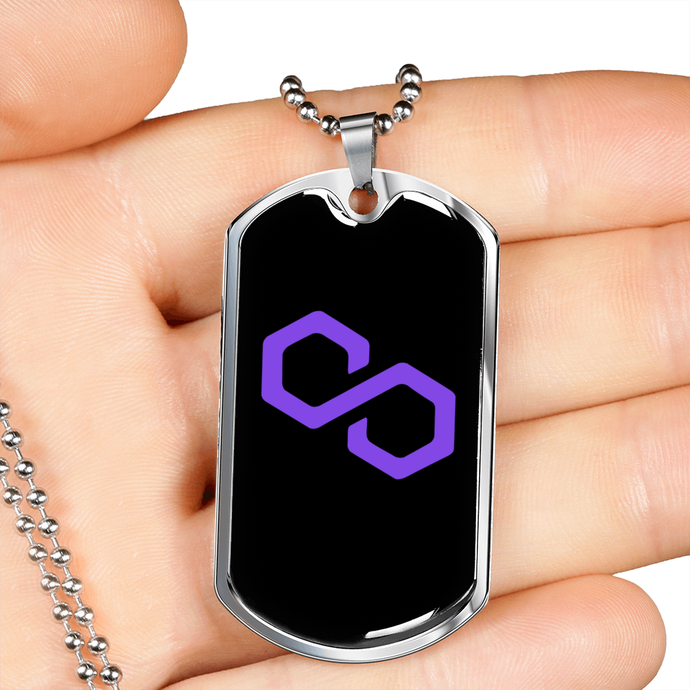 Polygon (MATIC) Crypto Necklace Stainless Steel or 18k Gold Dog Tag 24" Chain-Express Your Love Gifts