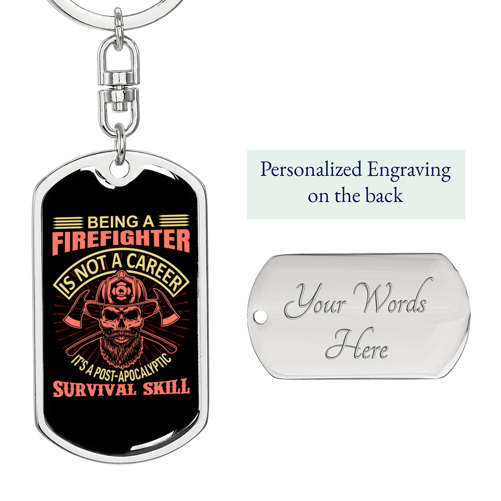 Post Apolyptic Survival Skill Firefighter Keychain Stainless Steel or 18k Gold Dog Tag Keyring-Express Your Love Gifts