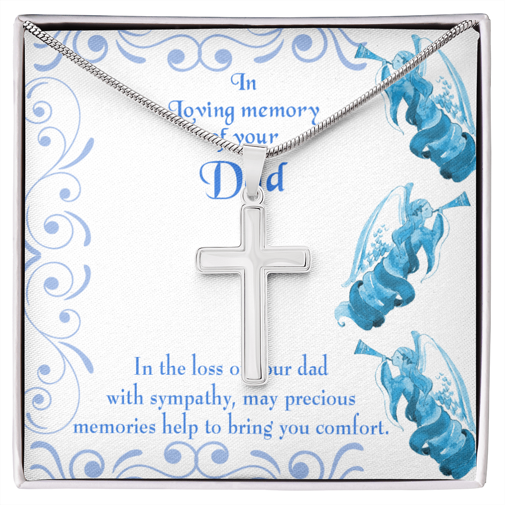 Precious Memories Dad Memorial Gift Dad Memorial Cross Necklace Sympathy Gift Loss of Father Condolence Message Card-Express Your Love Gifts
