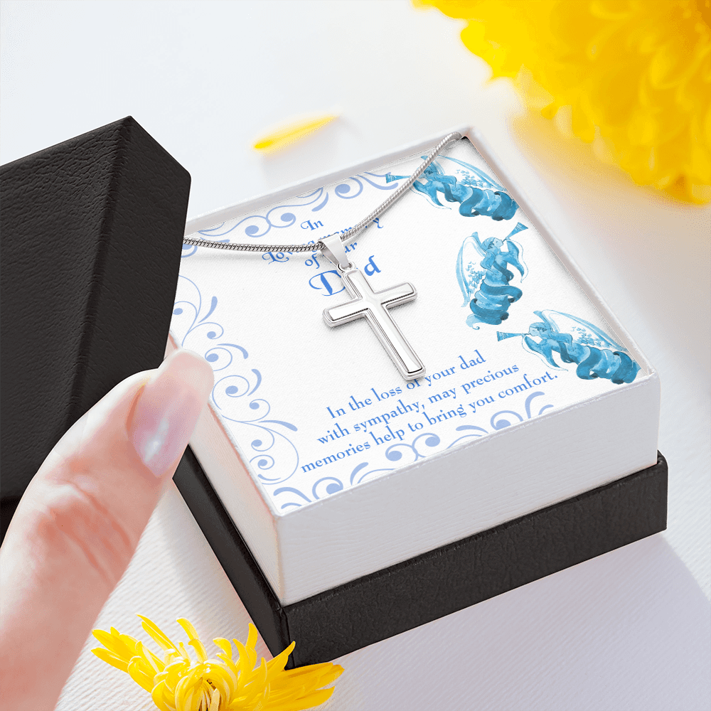 Precious Memories Dad Memorial Gift Dad Memorial Cross Necklace Sympathy Gift Loss of Father Condolence Message Card-Express Your Love Gifts