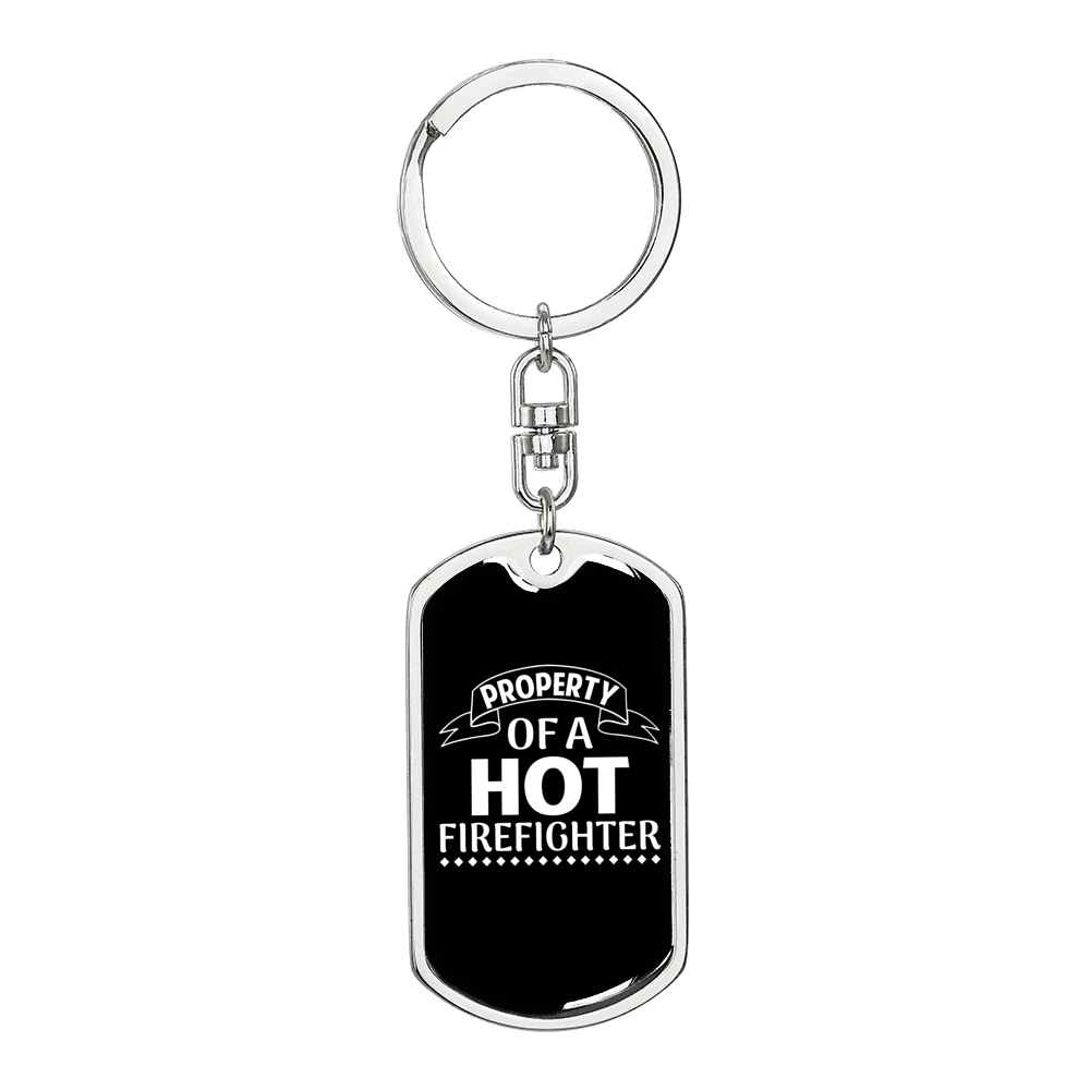 Property Of A Firefighter Keychain Stainless Steel or 18k Gold Dog Tag Keyring-Express Your Love Gifts
