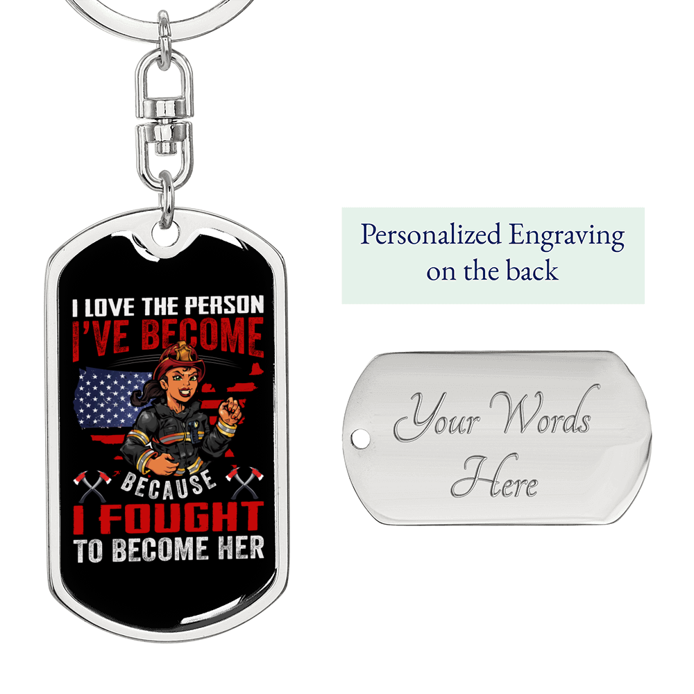 Proud Female Firefighter Keychain Stainless Steel or 18k Gold Dog Tag Keyring-Express Your Love Gifts