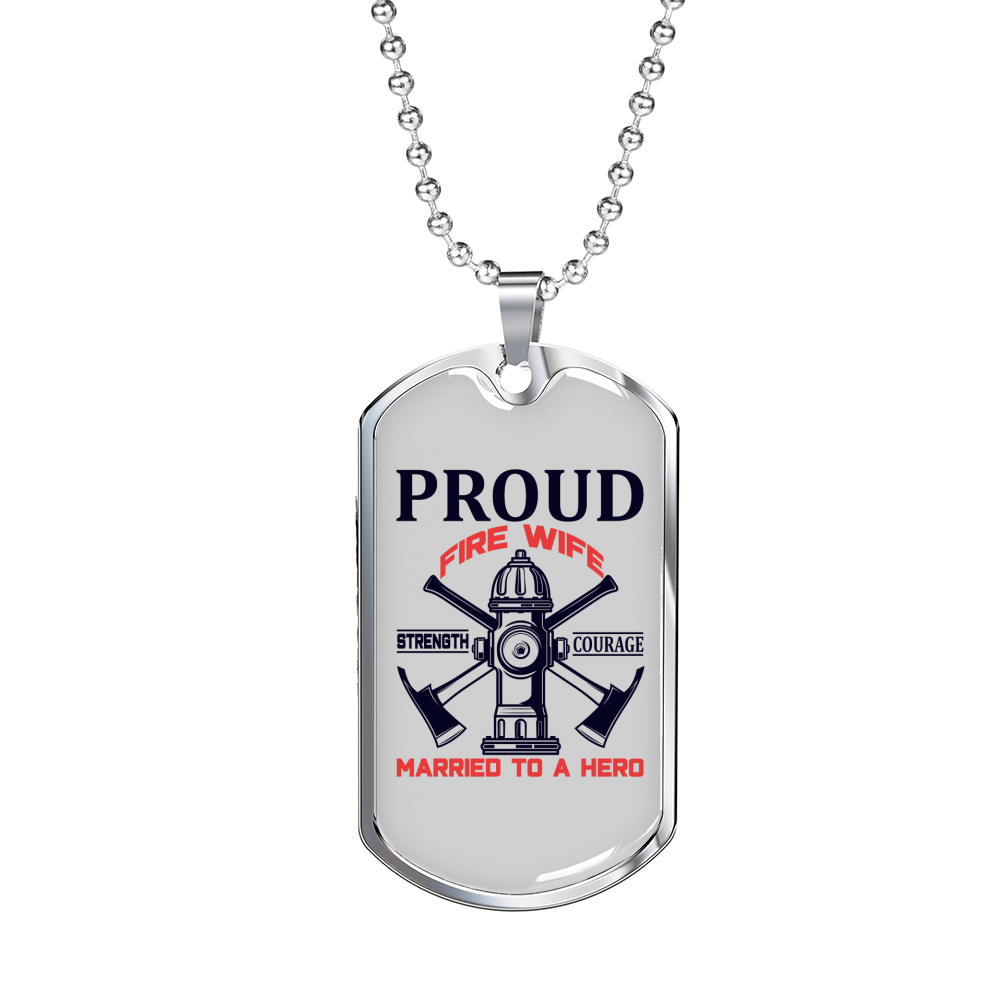 Proud Fire Wife Necklace Stainless Steel or 18k Gold Dog Tag 24" Chain-Express Your Love Gifts