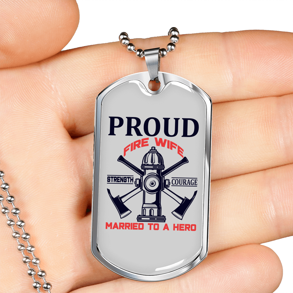 Proud Fire Wife Necklace Stainless Steel or 18k Gold Dog Tag 24" Chain-Express Your Love Gifts