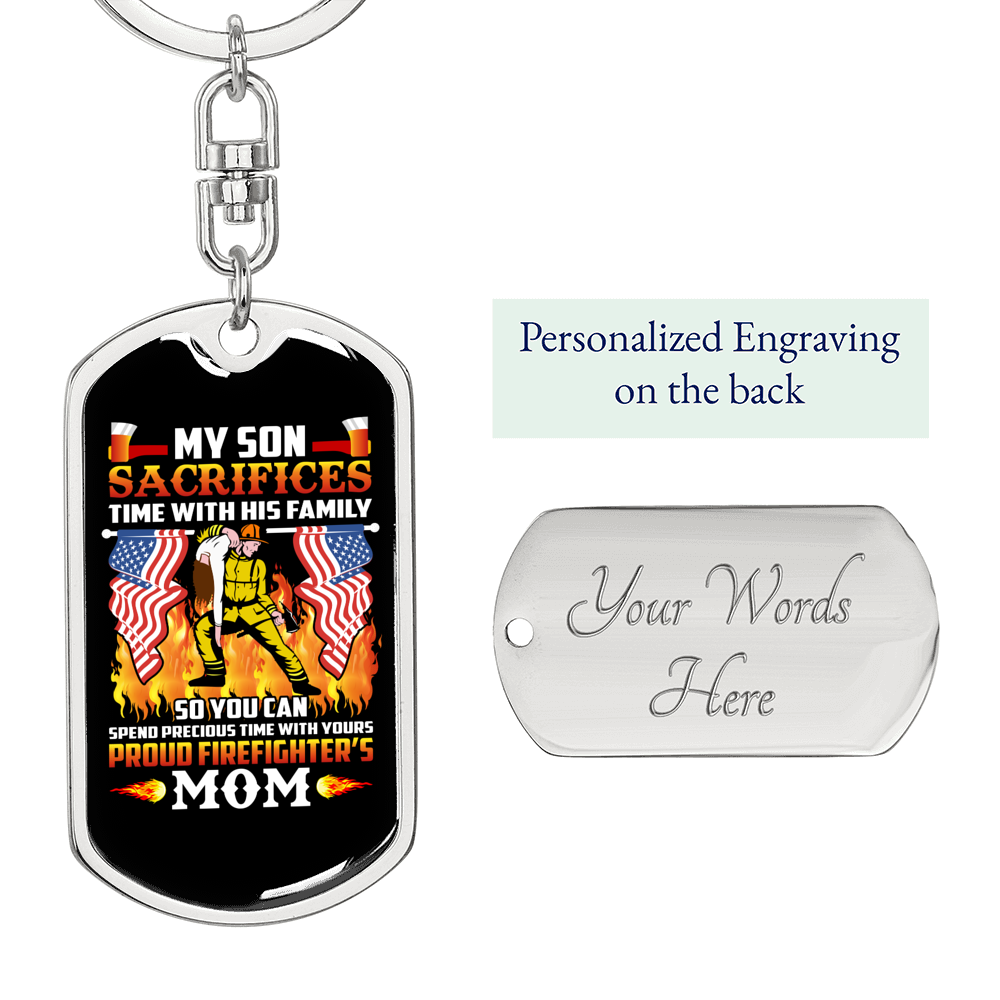 Proud Firefighter's Mom Keychain Stainless Steel or 18k Gold Dog Tag Keyring-Express Your Love Gifts
