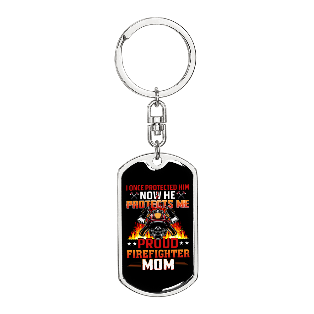Proud Firefighter's Mom Red Keychain Stainless Steel or 18k Gold Dog Tag Keyring-Express Your Love Gifts