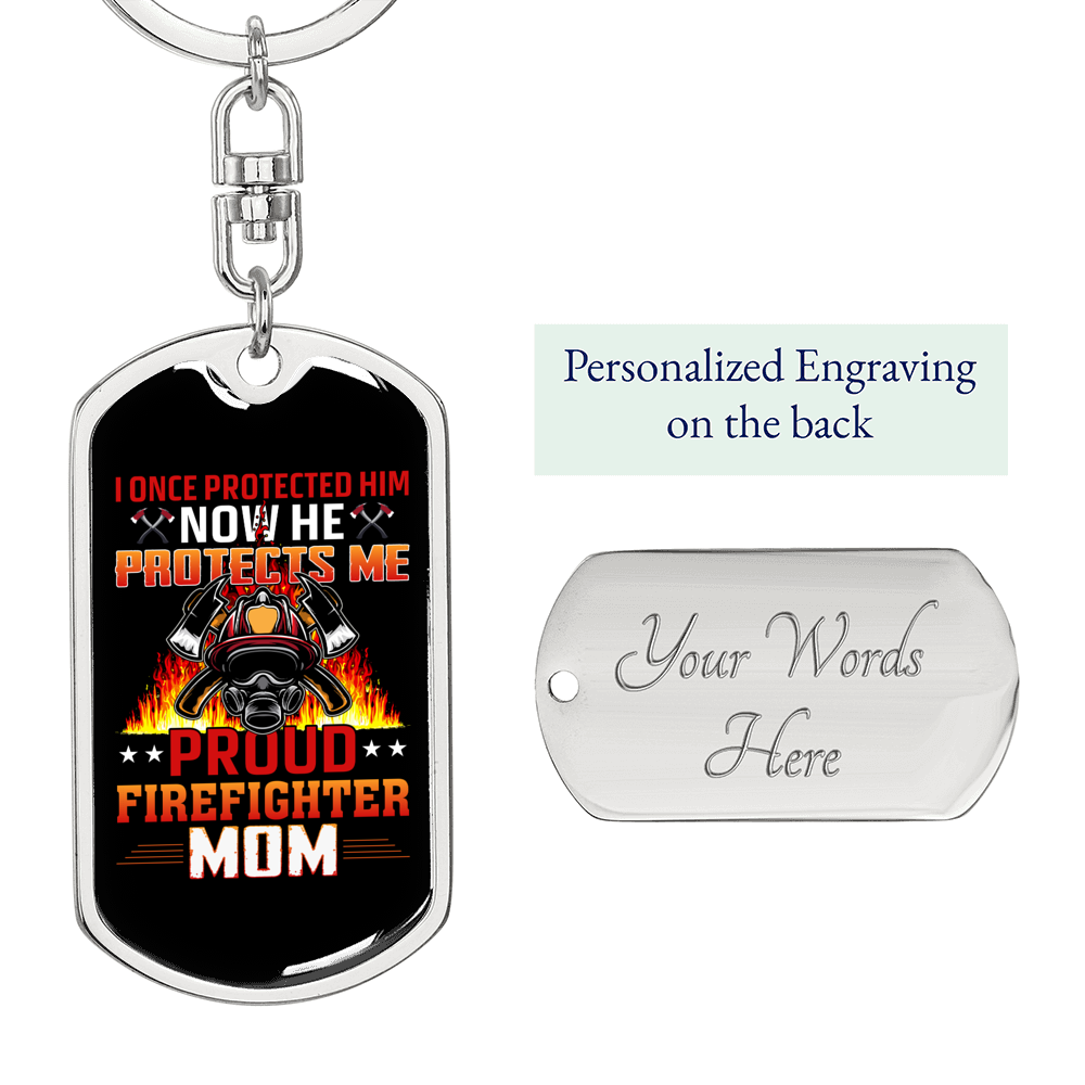Proud Firefighter's Mom Red Keychain Stainless Steel or 18k Gold Dog Tag Keyring-Express Your Love Gifts
